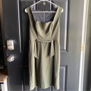 Black Halo Olive Green Square Neck Sheath Dress Twisted Front Waist Detail